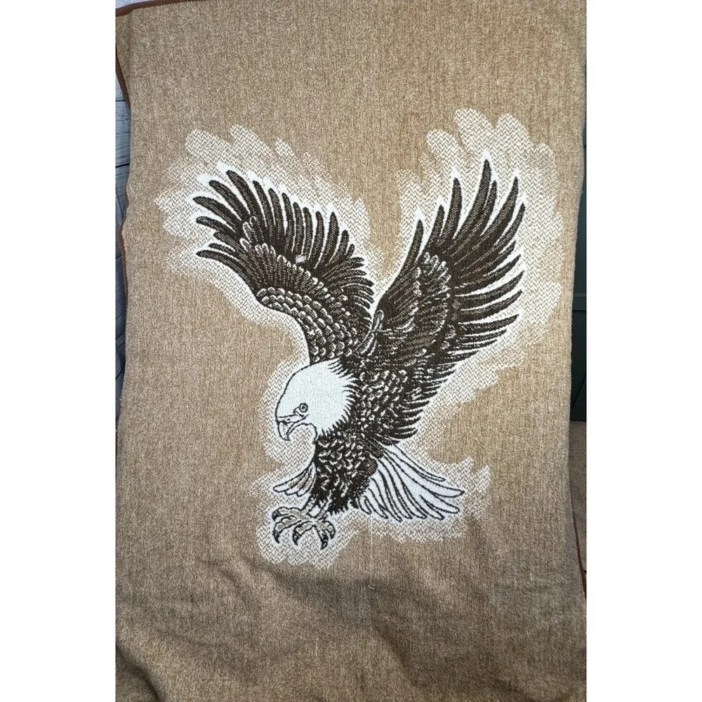 Vintage Safari Weavers Bald‎ Eagle Blanket Reversible 75x53 USA Americana Rustic